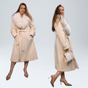 Vintage Windermere Cream 100% Wool Coat, Genuine Fox Collar